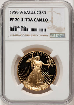 1989-W $50 One-Ounce Gold Eagle Brown Label NGC PF70 (769619010)