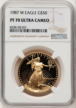 1987-W $50 One-Ounce Gold Eagle Brown Label NGC PF70 (506353008)