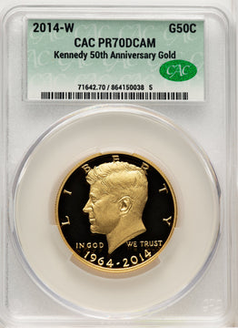 2014-W 50C Kennedy Gold 50th Anniversary Brown Label Proof Kennedy Half Dollar CACG PR70 (773826005)