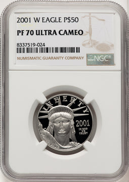 2001-W $50 Half-Ounce Platinum Eagle Brown Label NGC PF70 (774692052)