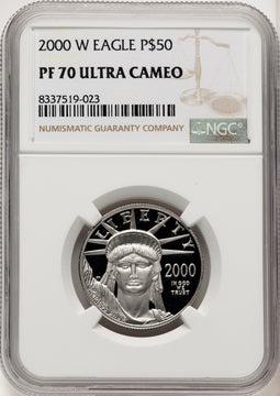 2000-W $50 Half-Ounce Platinum Eagle Statue of Liberty Brown Label NGC PF70 (774692059)
