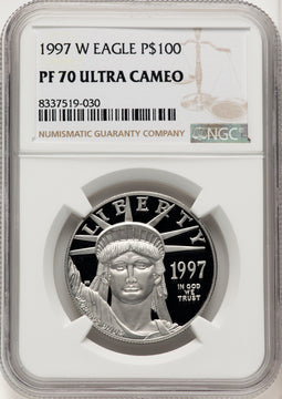 1997-W $100 One-Ounce Platinum Eagle Statue of Liberty Brown Label NGC PF70 (774939022)