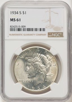 1934-S Peace Dollar NGC MS61