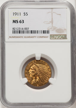 1911 $5 Indian Half Eagle NGC MS63 (775690042)