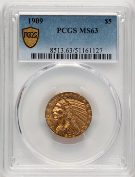 1909 $5 Indian Half Eagle PCGS MS63 (775690036)