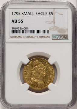 1795 $5 Small Eagle Brown Label Early Half Eagle NGC AU55