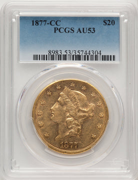 1877-CC $20 Liberty Double Eagle PCGS AU53 (177260003)