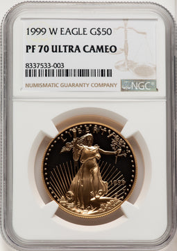 1999-W $50 One-Ounce Gold Eagle Brown Label NGC PF70