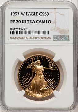 1997-W $50 One-Ounce Gold Eagle Brown Label NGC PF70