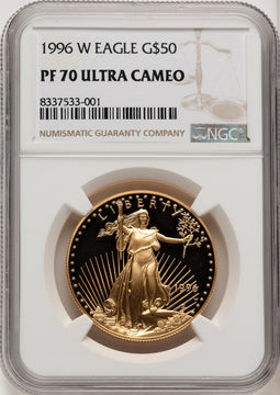 1996-W $50 One-Ounce Gold Eagle Brown Label NGC PF70