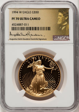 1994-W $50 One-Ounce Gold Eagle St. Gaudens Signature NGC PF70