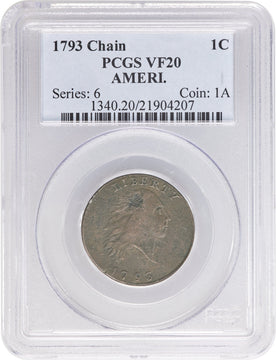 1793 CHAIN 1C AMERI. BN Large Cent PCGS VF20