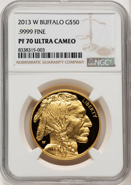 2013-W $50 One-Ounce Gold Buffalo Brown Label NGC PF70 (774588011)