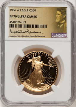 1986-W $50 One-Ounce Gold Eagle St. Gaudens Signature NGC PF70