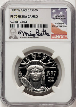1997-W $100 One-Ounce Platinum Eagle Statue of Liberty Mike Castle NGC PF70