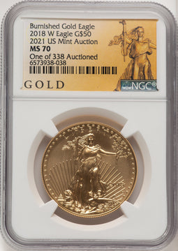 2018-W G$50 One Ounce Burnished Gold Eagle First Strike NGC MS70 (506930079)