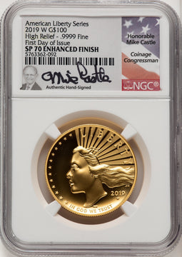 2019-W G$100 American Liberty High Relief Enhanced FDI Mike Castle NGC MS70