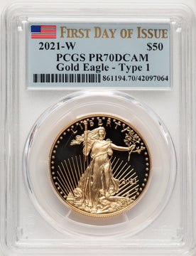 2021-W $50 One Ounce Gold Eagle T-1 FDI Flag PCGS PR70