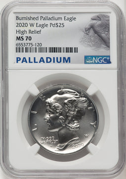 2020-W Palladium Eagle 1 oz Burnished Palladium Label NGC MS70