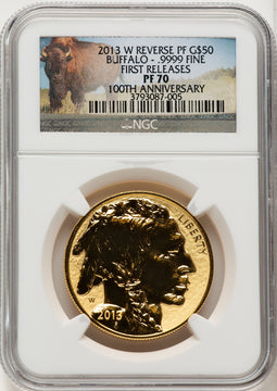 2013-W $50 One-Ounce Gold Buffalo Reverse Proof First Strike NGC PF70