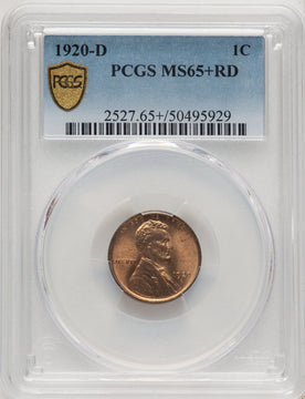 1920-D 1C RD Lincoln Cent PCGS MS65+