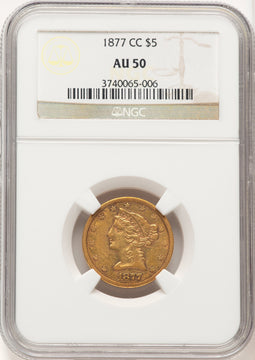 1877-CC $5 Liberty Half Eagle NGC AU50