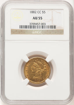 1882-CC $5 Liberty Half Eagle NGC AU55