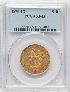 1874-CC $10 Liberty Eagle PCGS XF45 (776052024)