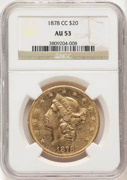 1878-CC $20 Liberty Double Eagle NGC AU53
