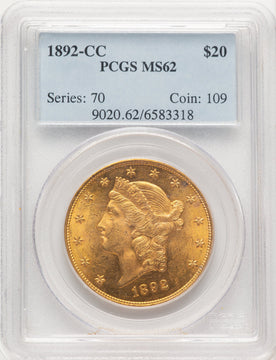 1892-CC $20 Liberty Double Eagle PCGS MS62 (776052056)
