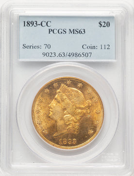 1893-CC $20 Liberty Double Eagle PCGS MS63 (776052057)