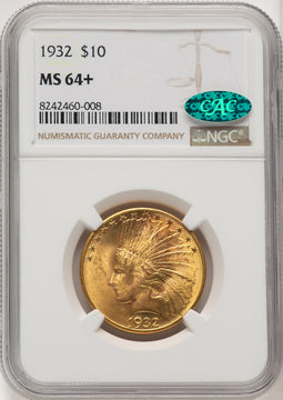 1932 $10 CAC Indian Eagle NGC MS64+