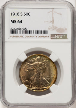 1918-S 50C Walking Liberty Half Dollar NGC MS64 (774723016)