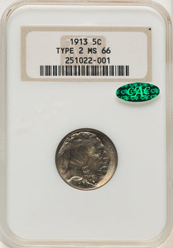 1913 Type Two CAC Buffalo Nickel NGC MS66