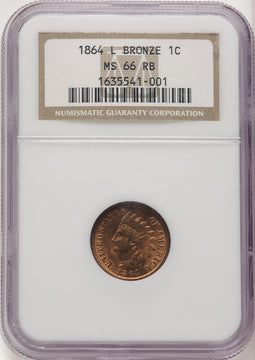 1864 1C L On Ribbon RB Indian Cent NGC MS66