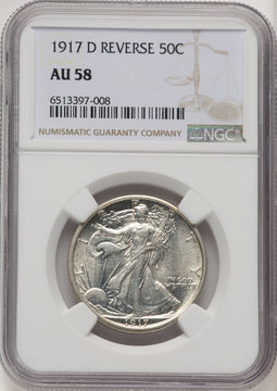 1917-D 50C REVERSE Walking Liberty Half Dollar NGC AU58 (775821186)