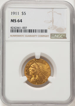 1911 $5 Indian Half Eagle NGC MS64 (775387002)