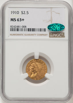 1910 $2.50 CAC Indian Quarter Eagle NGC MS63+
