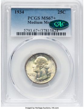 1934 25C CAC Washington Quarter PCGS MS67+