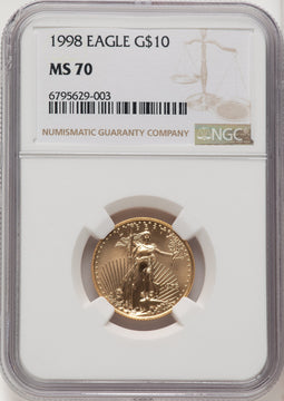 1998 $10 Quarter-Ounce Gold Eagle Brown Label NGC MS70 (766571009)