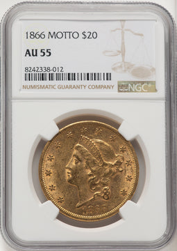 1866 $20 Liberty Double Eagle NGC AU55
