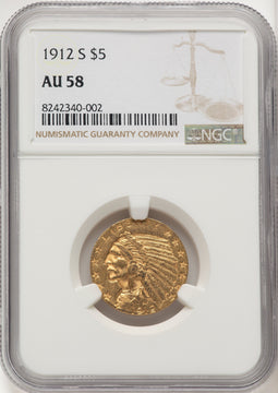 1912-S $5 Indian Half Eagle NGC AU58 (774318018)