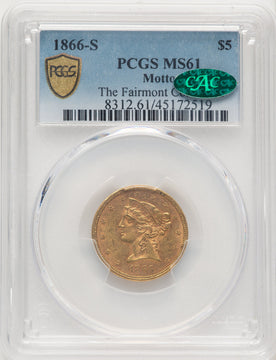 1866-S $5 MOTTO CAC Liberty Half Eagle PCGS MS61