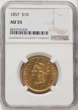 1857 $10 Liberty Eagle NGC AU55 (776083018)
