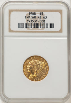 1908 $5 Indian Indian Half Eagle NGC MS63 (507173003)