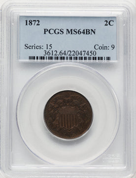 1872 2C BN Two Cent Pieces PCGS MS64