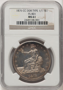 1876-CC T$1 Dbld Die Trade Dollar NGC MS61