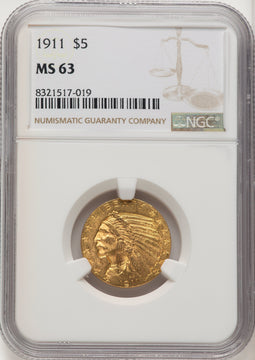 1911 $5 Indian Half Eagle NGC MS63 (572251140)