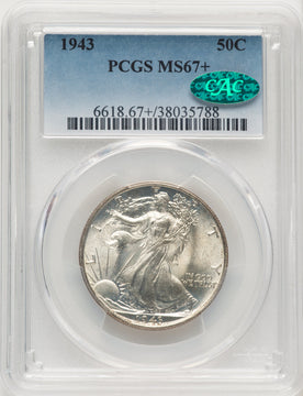 1943 50C CAC Blue Gradient Walking Liberty Half Dollar PCGS MS67+
