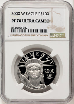 2000-W $100 One-Ounce Platinum Eagle Statue of Liberty Brown Label NGC PF70 (520684106)